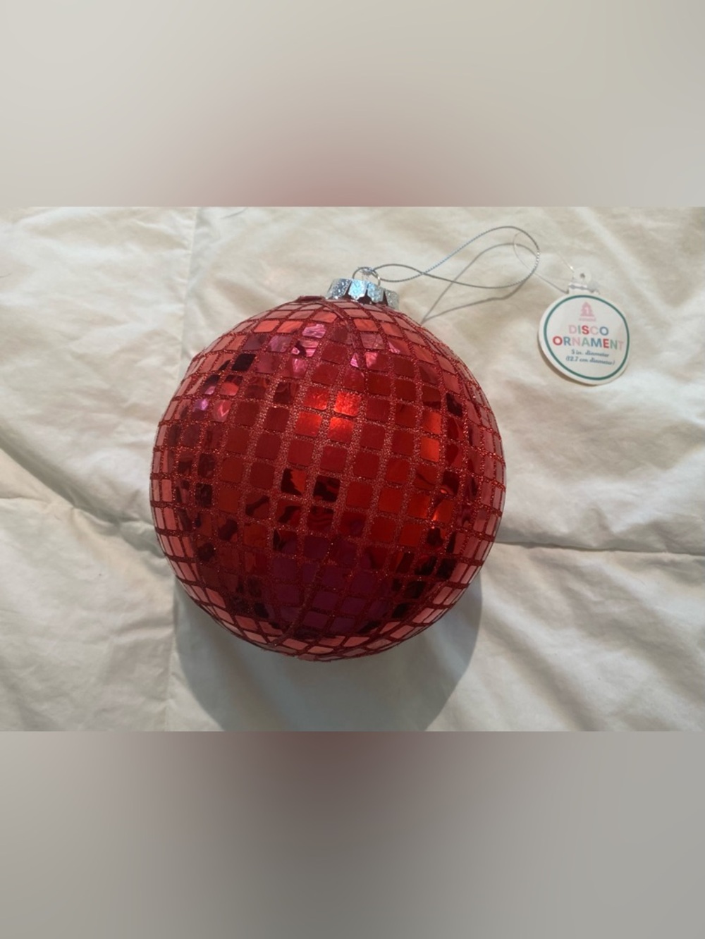 Large Red Disco Ball Christmas Ornament 5” Glitter Mirror Decor